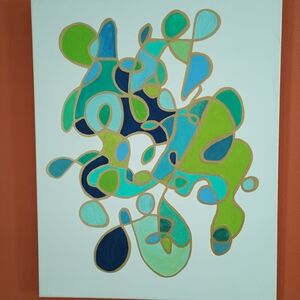 Abstract Canvas Art in Blue and Green